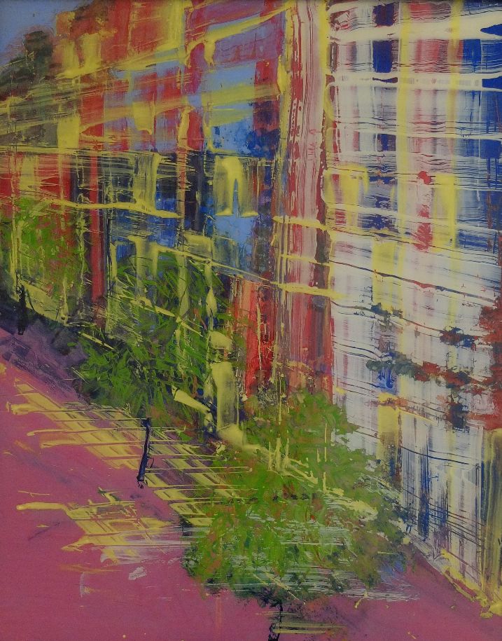 Stadtfassaden, Acryl hinter Glas, 40 x 50 cm