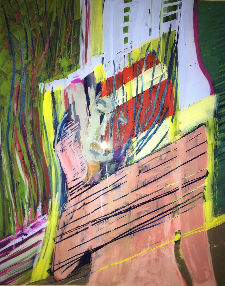 Mann in Stadt, Acryl hinter Glas, 30 x 40 cm