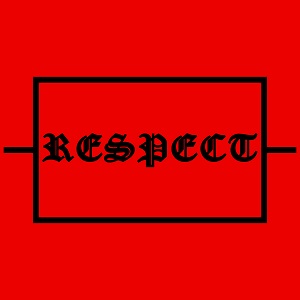 Dieses schwarze BALLacker-dÜsign von Thorsten Hülsberg zeigt auf rotem Grund ein Widerstandszeichen in dem in alter Schrift das Wort RESPECT steht.