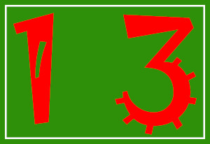 Dieses Bild von Thorsten Hülsberg zeigt auf dem üblichen BALLacker-Layout eine rote 13 in einer virusartigen Schrift.